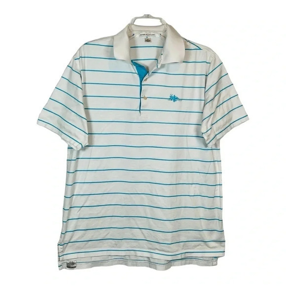 PETER MILLAR SUMMER COMFORT POLO SHIRT‎ BLUE WHITE STRIPED MEN'S SIZE MEDIUM - Picture 1 of 7